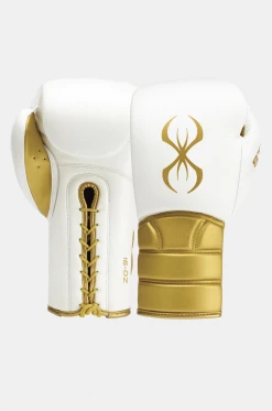 STING White & Gold Viper X Boxing Sparring Gloves (Lace)