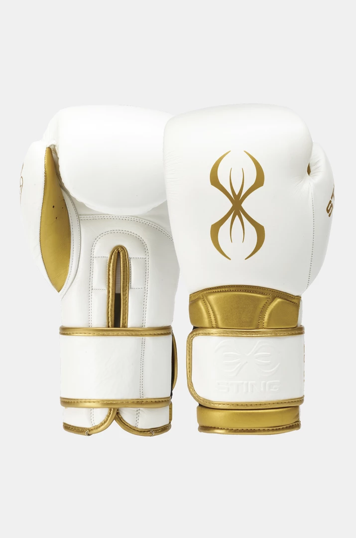 STING White & Gold Viper X Boxing Sparring Gloves (Velcro) 3 STING White & Gold Viper X Boxing Sparring Gloves (Velcro)